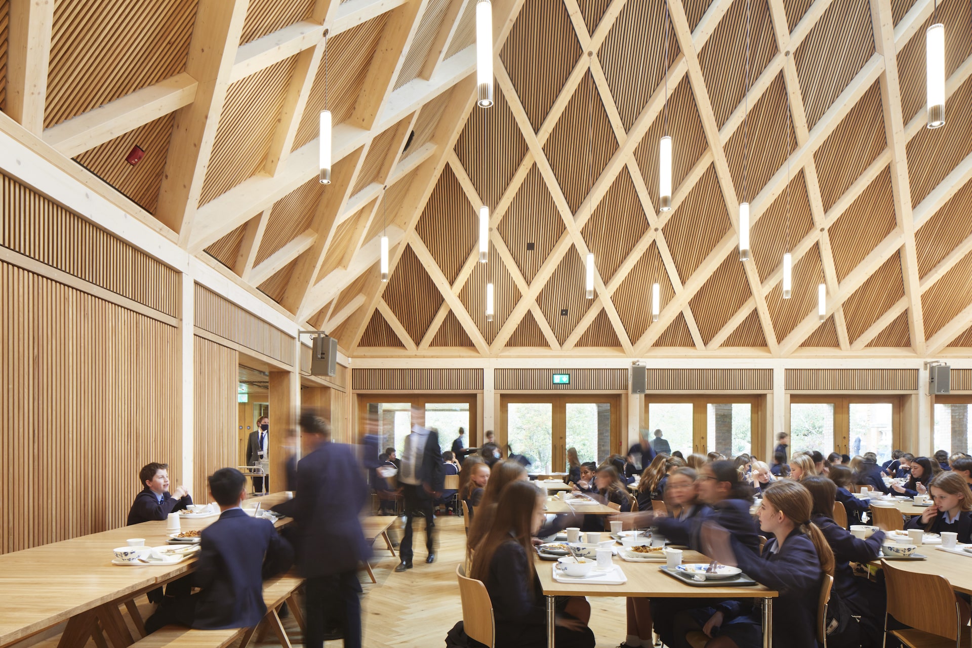 Senior pupils having lunch at Ibstock Place School, a private school near Richmond, Barnes, Putney, Kingston, and Wandsworth