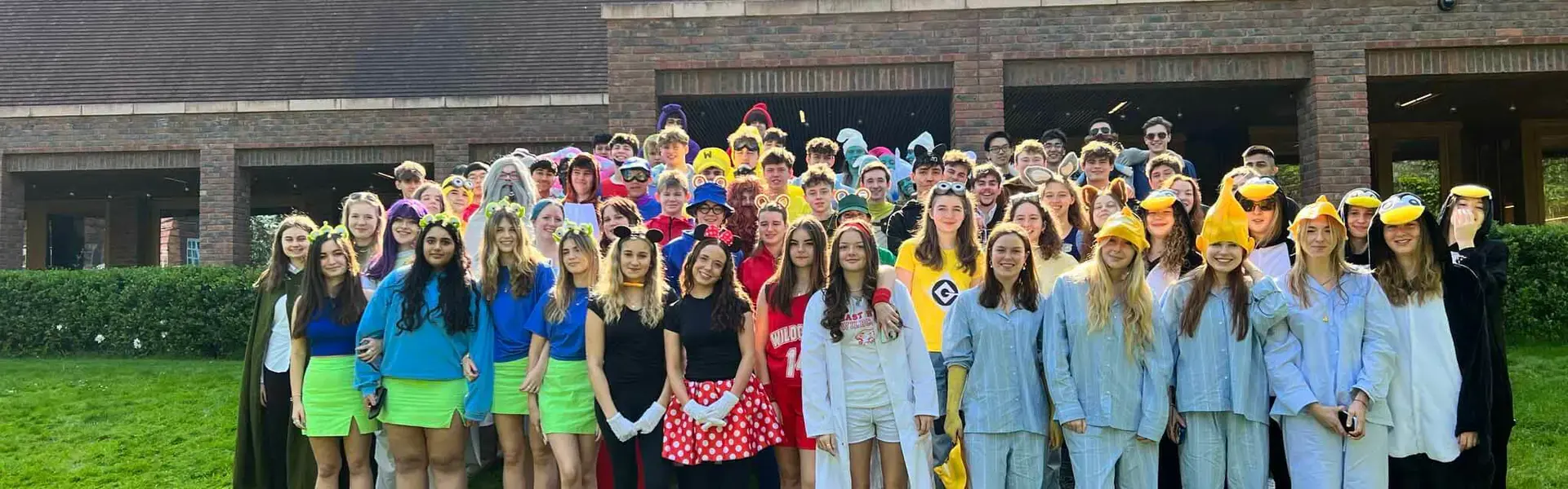 Upper Sixth form pupils in a group on their last day at  Ibstock Place School, a private school near Richmond, Barnes, Putney, Kingston, and Wandsworth on an overseas trip. 