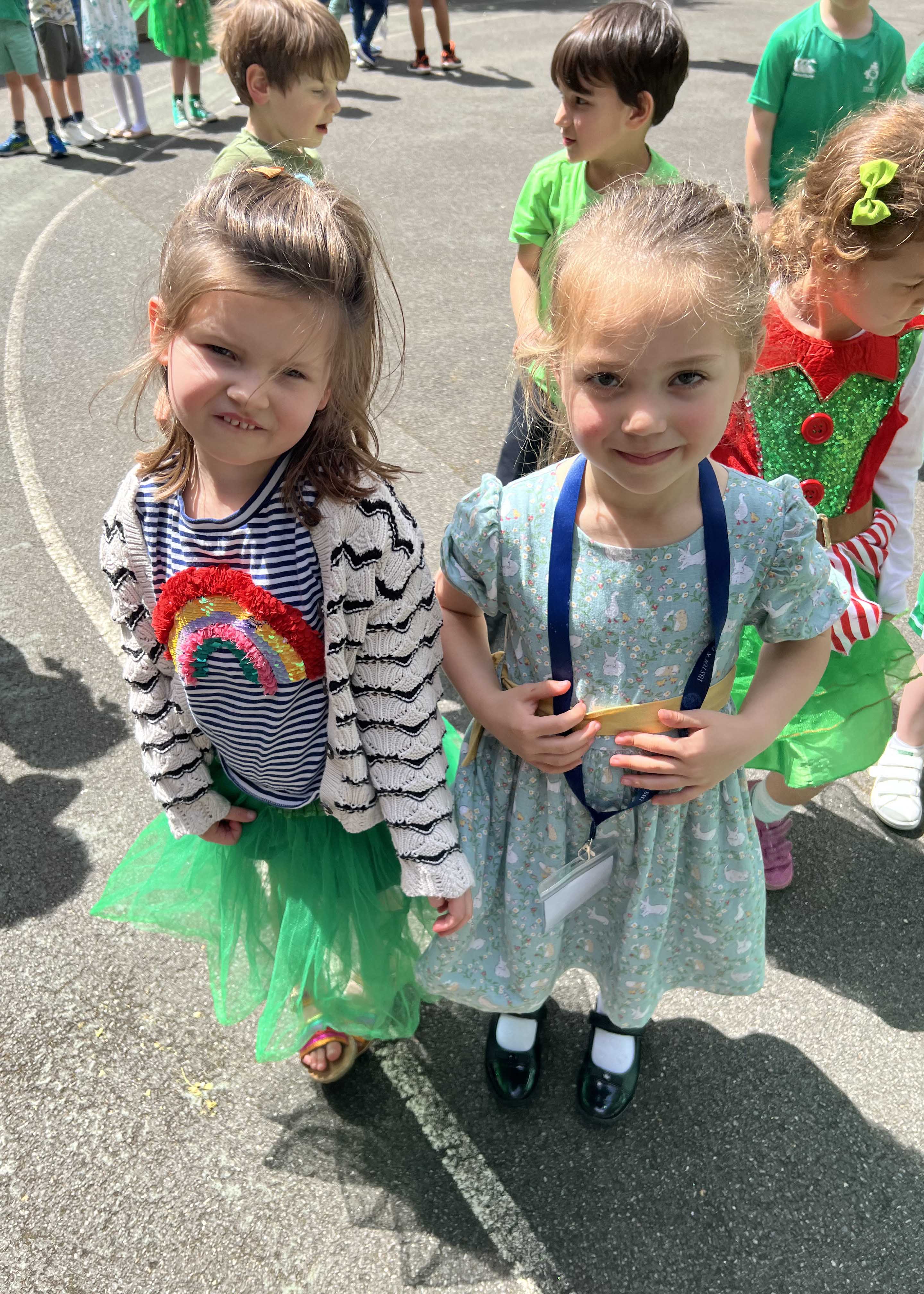 Prep pupils wearing green for Mental Health Awareness week at Ibstock Place School, a private school near Richmond, Barnes, Putney, Kingston, and Wandsworth on an overseas trip. 