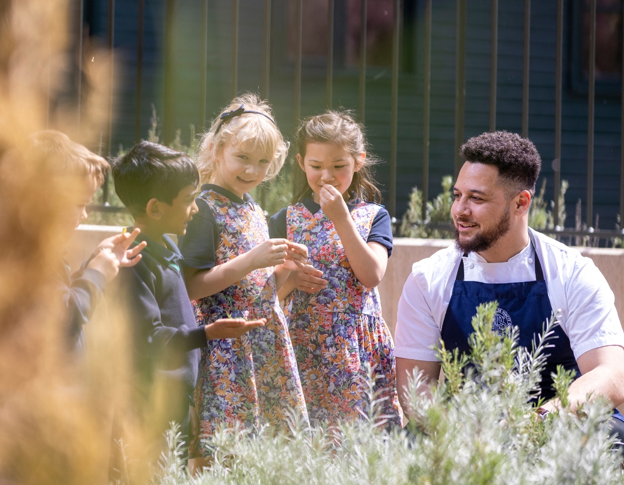 prep pupils learning about the different plants on the campus of Ibstock Place School, a private school near Richmond.