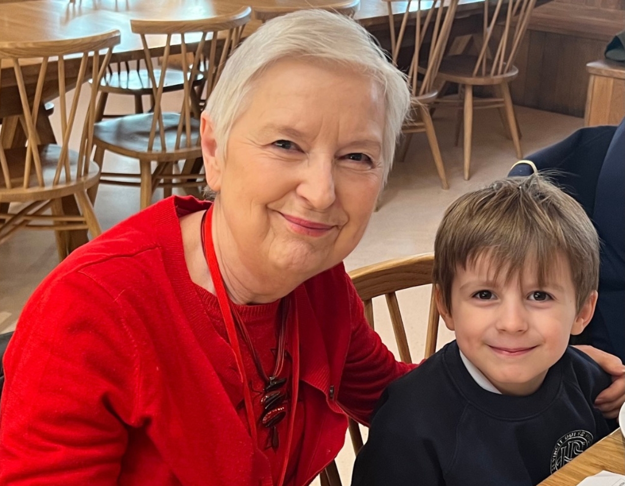 Prep pupils with their grandmother to celebrate grandparents day at Ibstock Place School, a private school near Richmond.