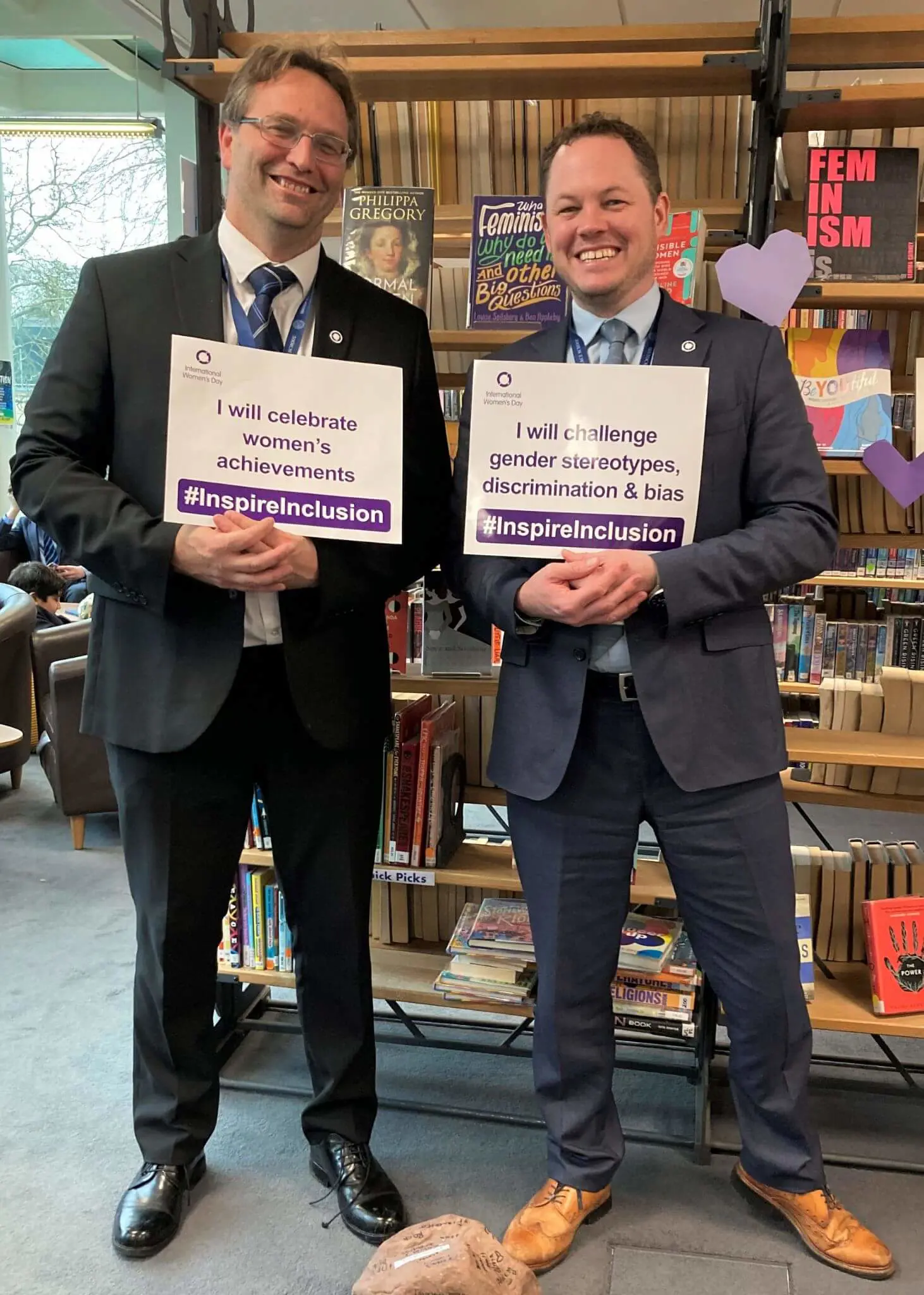 Staff Celebrating International Women's Day by wearing purple at Ibstock Place School, Roehampton, a private school near Richmond, Barnes, Putney, Kingston, & Wandsworth