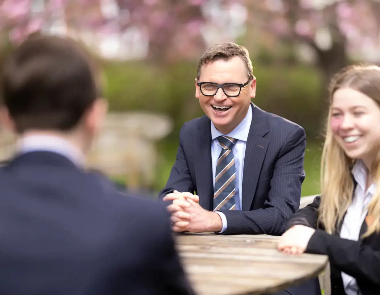 Sixth Form pupils with the Headmaster at Ibstock Place School, a private school near Richmond, Barnes, Putney, Kingston, and Wandsworth