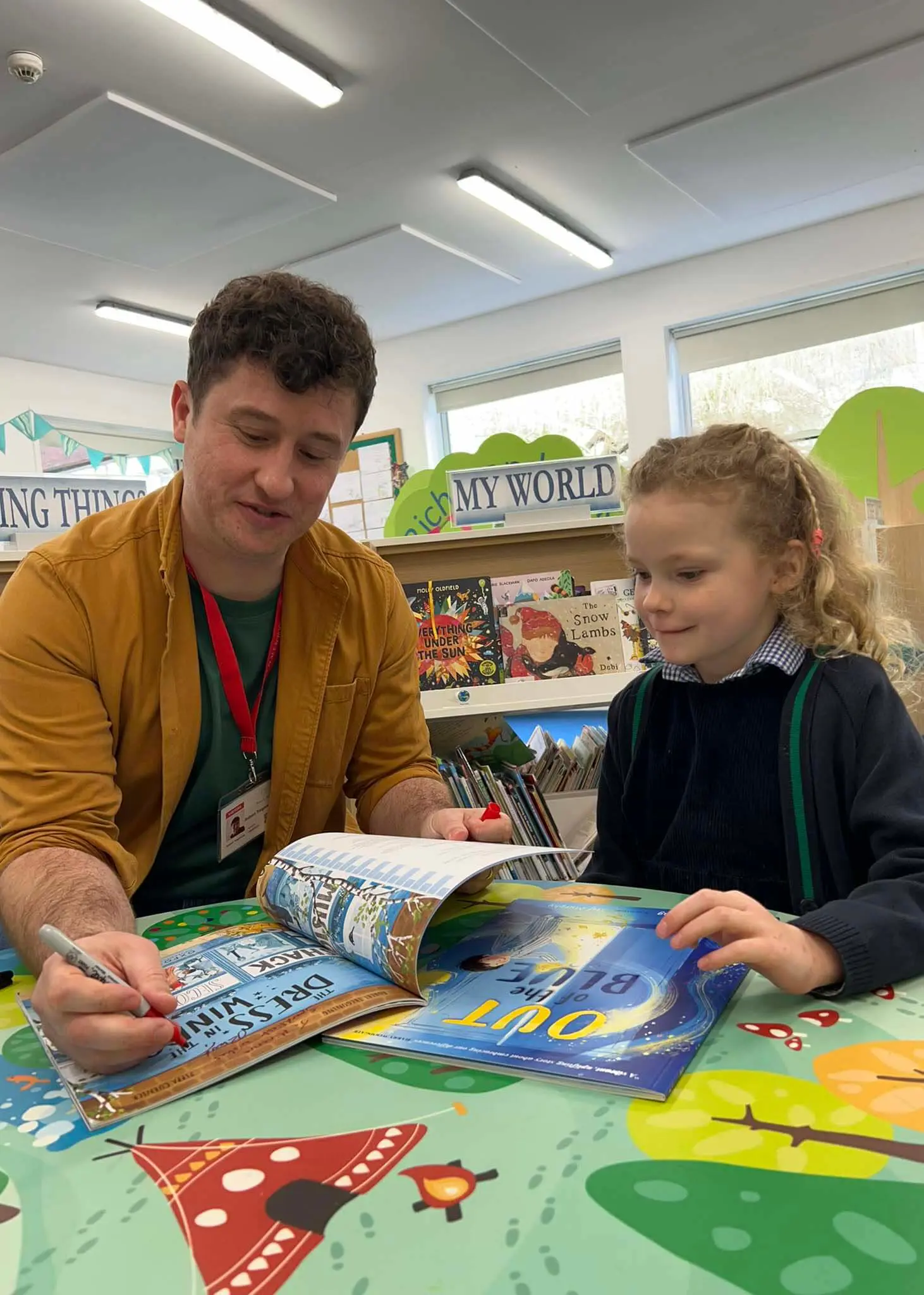 Robert Tregoning signing his books for the pupils. Prep pupils have had a quite few authors visit them this term like Eloise Smith, Laura Bates and Robert Tregongoing.