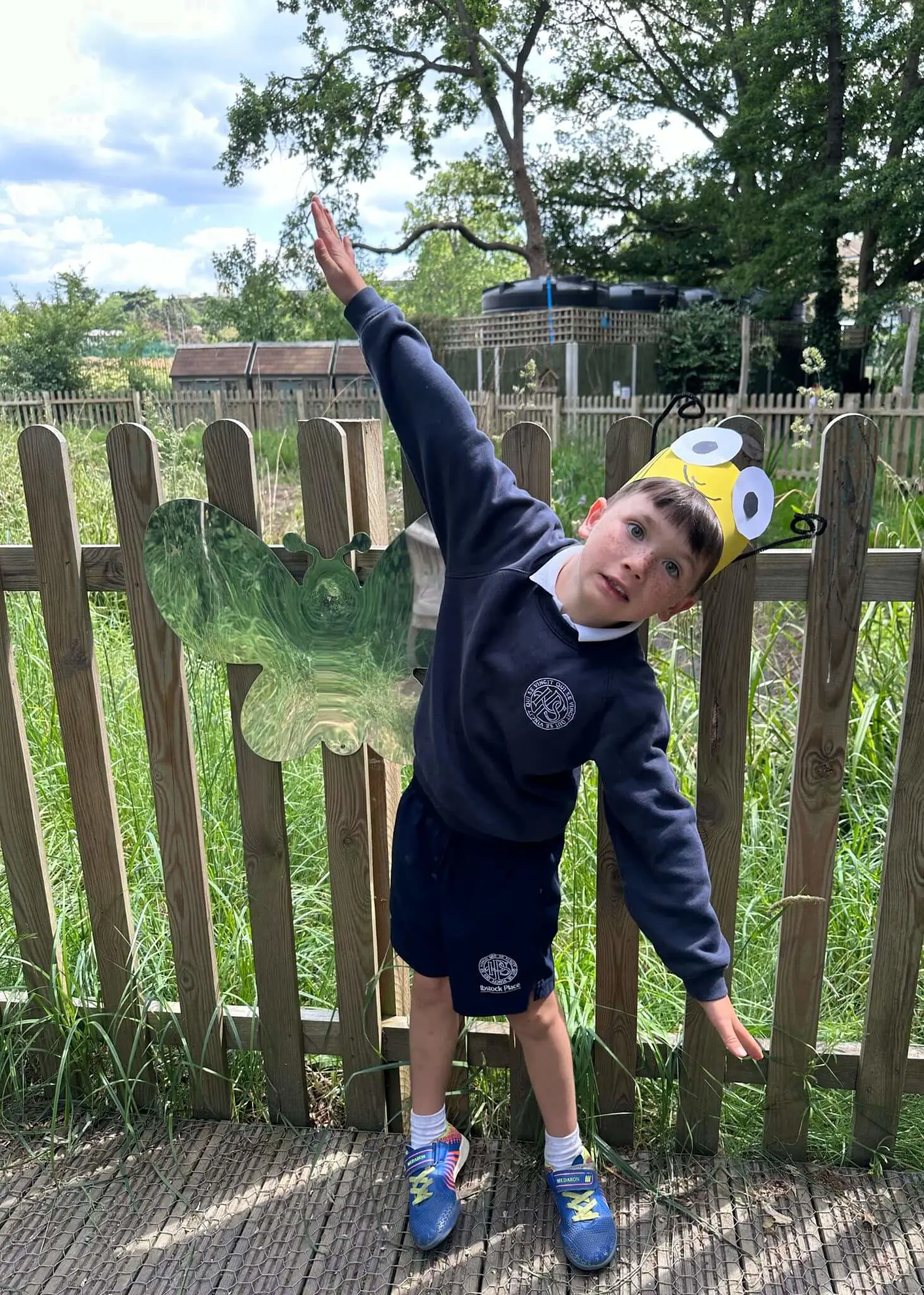 we learnt about the importance of bees and made bee hats at Forest School| Ibstock Place School, Roehampton, Private School Near Richmond, Barnes, Putney, Kingston, & Wandsworth 