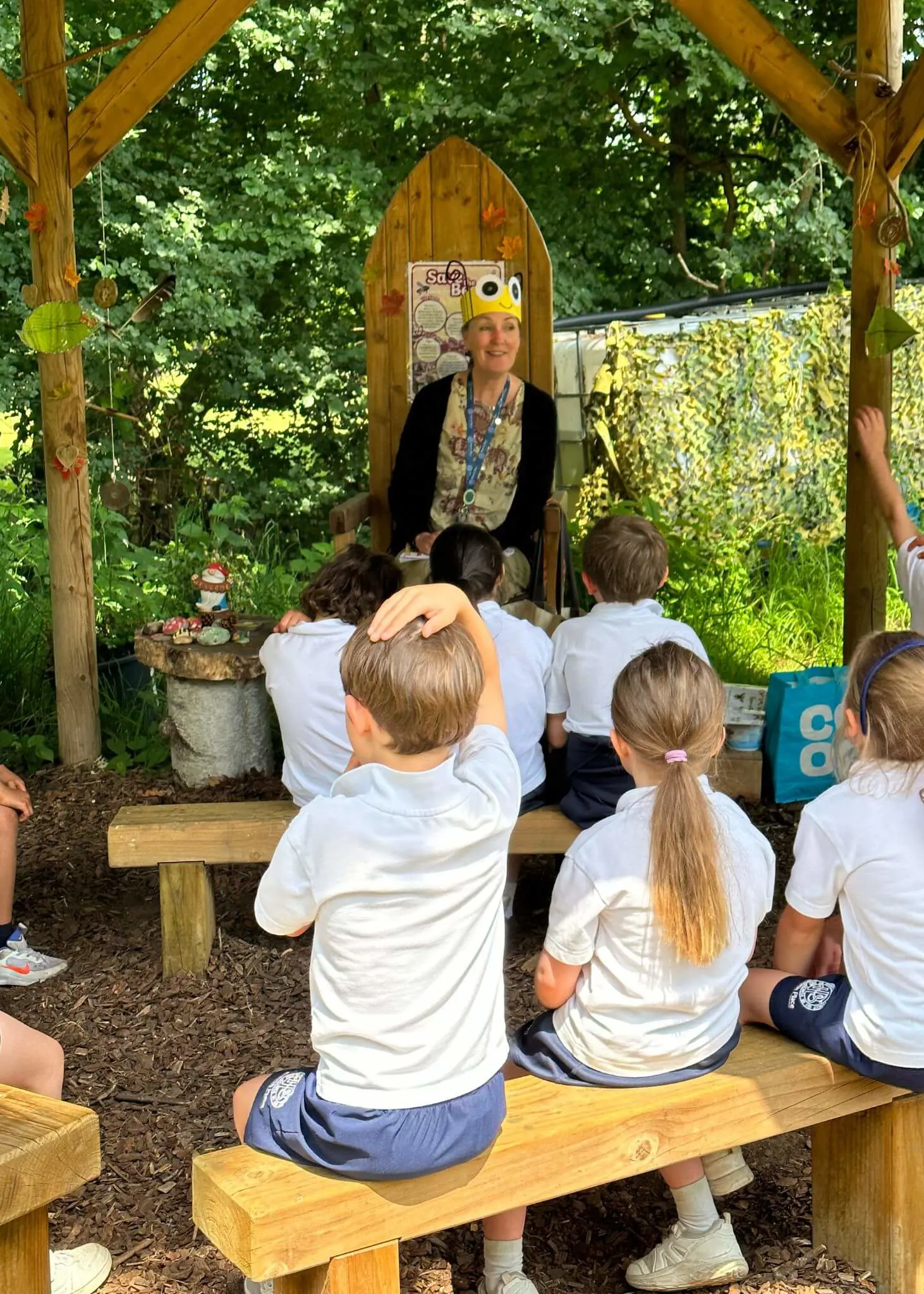 we learnt about the importance of bees and made bee hats at Forest School| Ibstock Place School, Roehampton, Private School Near Richmond, Barnes, Putney, Kingston, & Wandsworth 