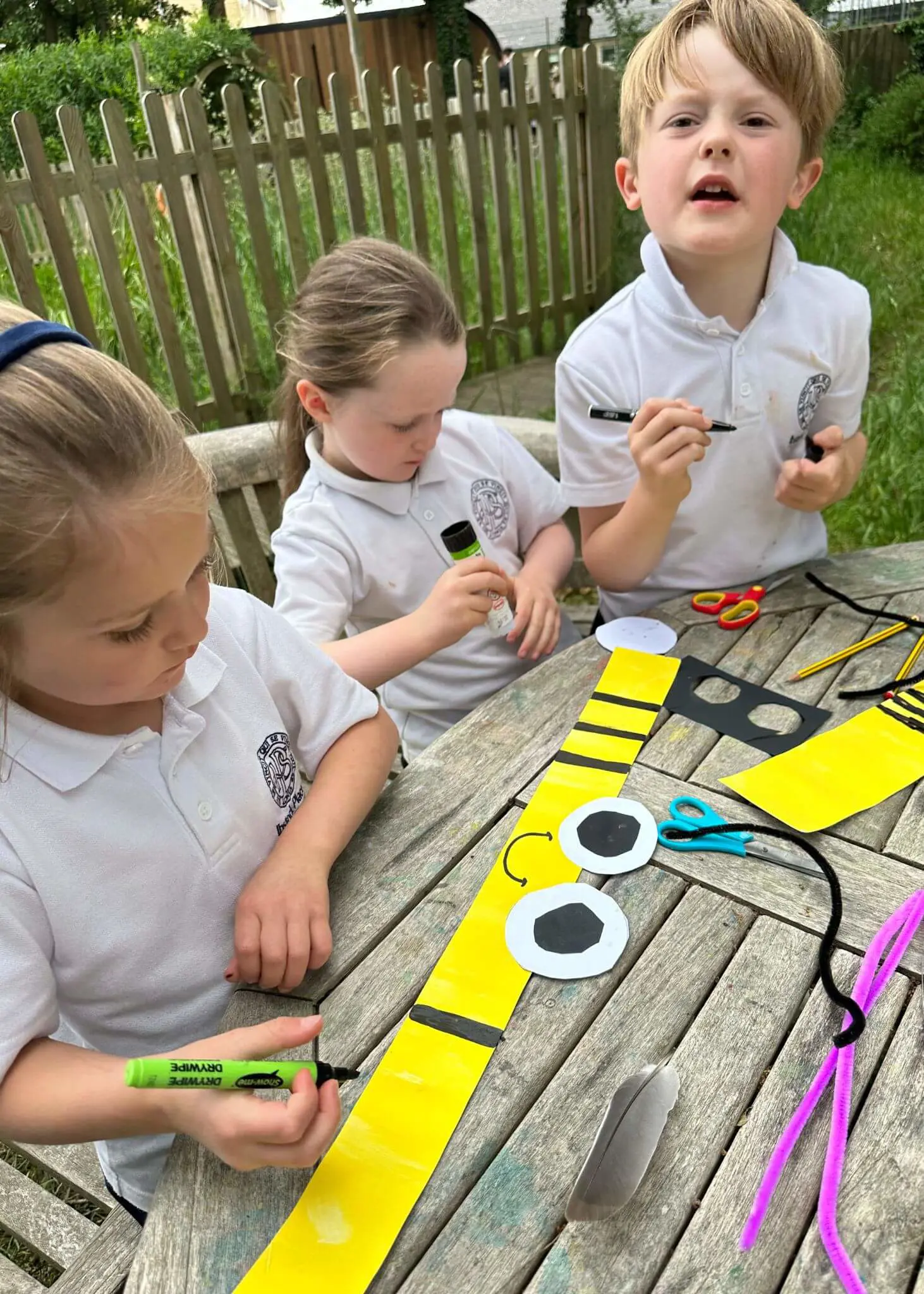 we learnt about the importance of bees and made bee hats at Forest School| Ibstock Place School, Roehampton, Private School Near Richmond, Barnes, Putney, Kingston, & Wandsworth 